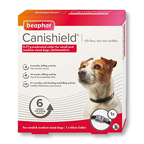 Beaphar Canishield Flohhalsband für medizinische Hunde, tötet Flöhe, Zecken und Sandfliegen, verstellbar für kleine/mittelgroße Hunde (bis 48 cm) | lang anhaltender Schutz | Tierarzt-Kraftbehandlung von beaphar