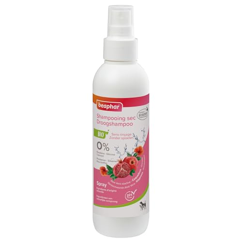 Beaphar ECOCERT Trockenes Shampoo für Hunde und Katzen - enthält Aloe Vera, Bourretchöl und Bio-Minze - pH-neutral - ohne Parabene/Silikon/Farben/Alkohol - 200 ml von Beaphar