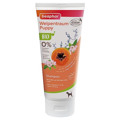 beaphar 17739 Bio Shampoo Welpentraum für Hundewelpen, angereichert mit Kirschblüten und Papaya aus biologischem Anbau, 200 ml, Weiß von beaphar