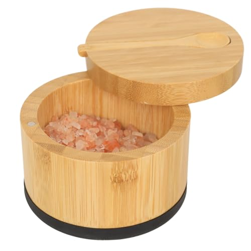 Beardo Bambus Salzkeller mit Deckel und Löffel, schwarze Salzbox - leicht zu unterscheiden Gewürze in der Schüssel, Salzbehälter mit magnetischem Drehdeckel für Kräuter oder Gewürze von beardo decor