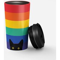 Spähende Katze Im Regenbogen Reisebecher | Edelstahl Thermobecher Pride Becher To Go Schwarze Katzen Thermoskanne von beardsandcats