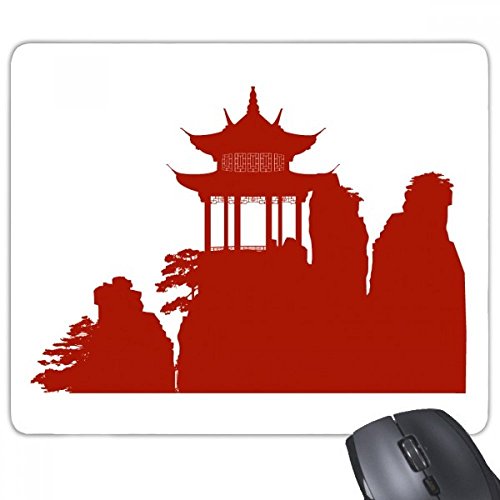 beatChong China-Pavillon Berg Kultur Silhouette Illustration Muster Rechteck Griffige Gummi Mousepad Spiel Mauspad Geschenk von beatChong