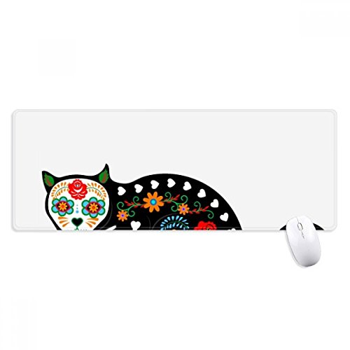 beatChong Schwarze Katzen-Blumen-Knochen-Halloween Terror Griffige Mousepad Große Erweiterte Spiel Büro titched Kanten Computer-Mat Geschenk von beatChong