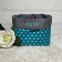 Utensilo Mit Name Bestickt, Stoffkörbchen, Sterne, Verschiedene Farben von beautifulwopo