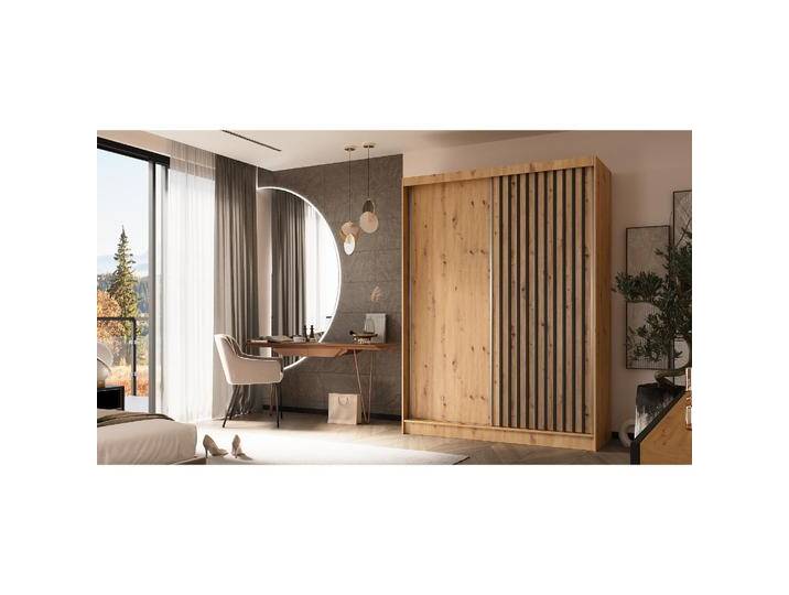 Schiebetürenschrank mit Lamellen HELIOS Ja, Eiche Artisanschwarz, 160 Cm von beautysofa