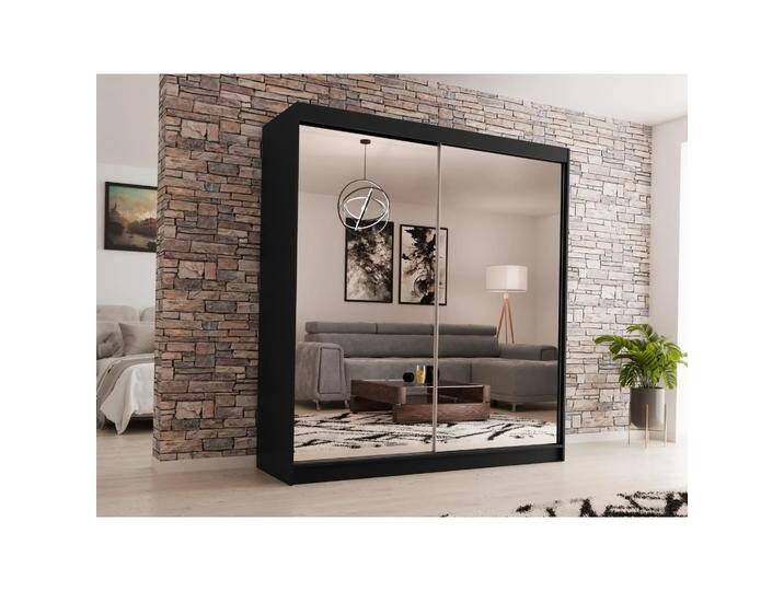 Schiebetürenschrank mit Spiegel DEBRA Ja, Schwarz, 200 Cm von beautysofa