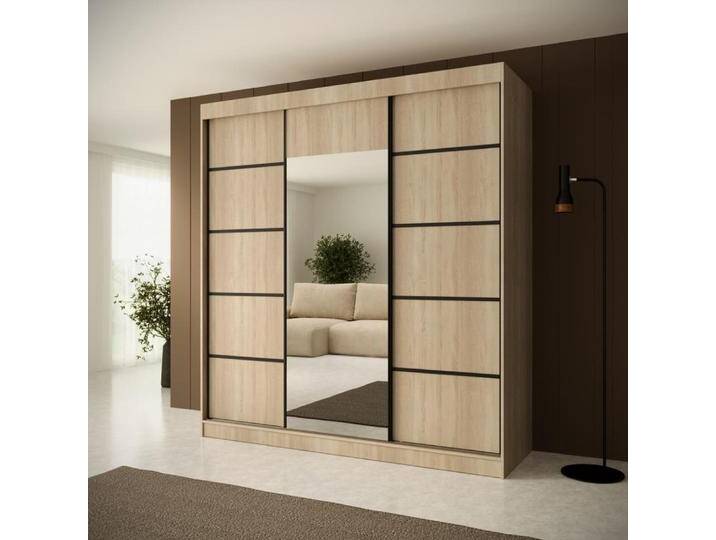 Schiebetürenschrank mit Spiegel MONIKA Sonomaschwarz von beautysofa