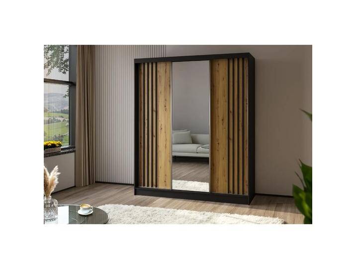 Schiebetürenschrank mit Spiegel NELA Nein, Schwarzeiche Artisanschwarz, 180 Cm von beautysofa