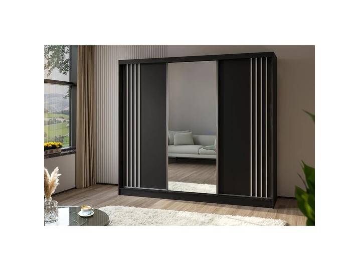 Schiebetürenschrank mit Spiegel NELA Nein, Weissschwarz, 240 Cm von beautysofa