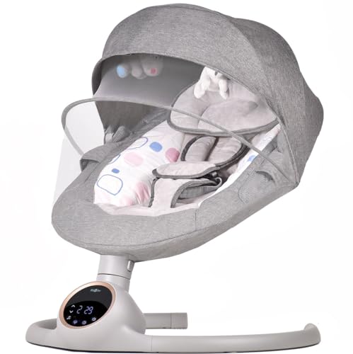 BEBE2LUXE Alpha Babywippe, Elektrische Babyschaukel mit Musik, Nutzbar ab der Geburt bis ca. 6 Monaten, 0-9 kg, Bluetooth-Touchscreen/Fernbedienung von bebe2luxe