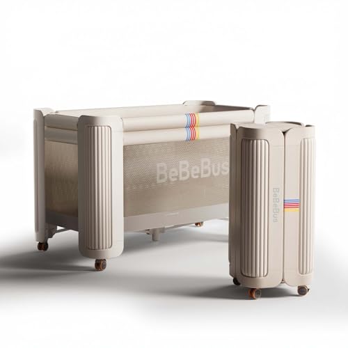 bebebus Kinderbett, Faltbar Kinderreisebett,Stoßfest & Atmungsaktiv Baby Bett, Höhenverstellbar, Tragbar, 4-Rollen-Vierrad-Lenkung， Reisebett ab Geburt bis 30 kg (Weiß Kinderbett) von bebebus