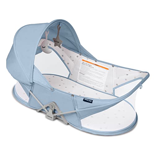 beberoad Baby Reisebett - Stubenwagen - Leicht - Portable Reisebettzelt für Babys- Zweipunkt-Sicherheits-T-Lock-System - Mit Moskitohaube, Matratze und Tasche - Atmungsaktives Netz (Blue) von beberoad