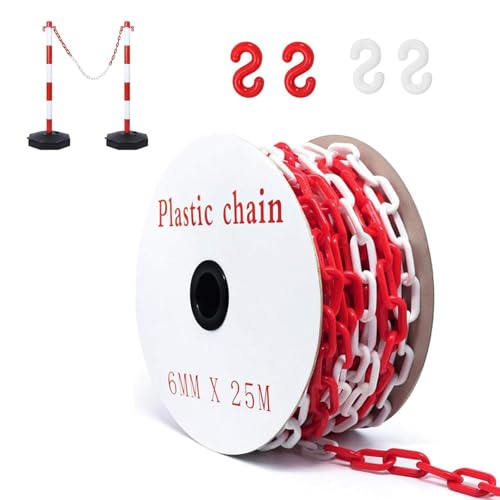 25m Absperrkette Rot Weiß Kunststoff, Absperrkette Warnkette Plastikkette 6mm, Sicherheits-Warnkette aus Kunststoff Absperrkette für die Baustelle, Parkplatz und Auftragspflege 25m Absperrkette Rot Weiß Kunststoff, Absperrkette Warnkette Plastikkette 6mm, Sicherheits-Warnkette aus Kunststoff Absperrkette für die Baustelle, Parkplatz und Auftragspflege von bechoanigel