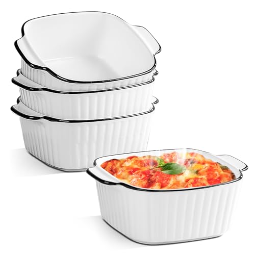 4er Set Auflaufform Keramik, 400ML Kleine Auflaufform Keramikm Quadratische Backformen, für Heißluftfritteuse, Backofen, Mikrowellenherd (14.20 x 13 x 5.40cm) von bechoanigel