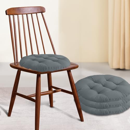 4er-Set Stuhlkissen, Sitzkissen stuhl 40 x 40 cm für den Innen und Außenbereich Stuhlkissen-Set mit Bändern, Bürostuhl, Balkonstuhl, Sitzkissen für Esszimmer, Wohnzimmer (Kreisförmig Dunkelgrau) von bechoanigel