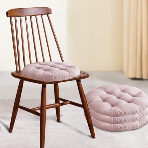 4er-Set Stuhlkissen, Sitzkissen stuhl 40 x 40 cm für den Innen und Außenbereich Stuhlkissen-Set mit Bändern, Bürostuhl, Balkonstuhl, Sitzkissen für Esszimmer, Wohnzimmer (Kreisförmig Grau Rosa) von bechoanigel