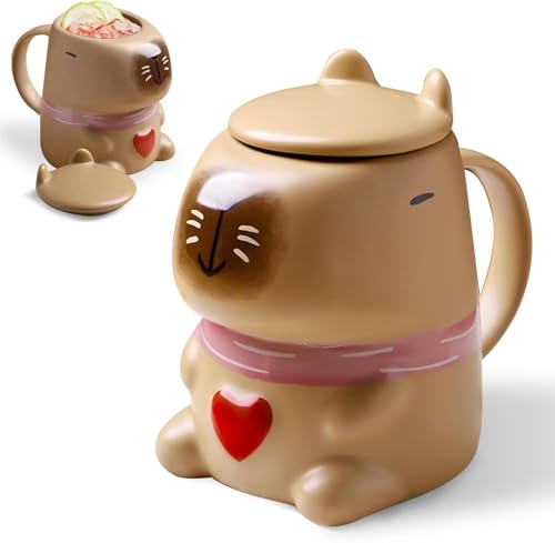 Capybara Tasse, 400ml Süß Capybara Becher mit Deckel, 3D Wasserschwein Kaffeetasse, Capybara Sachen Tasse Aus Keramik Capybara Kaffeebecher, Weihnachten Geburtstag Geschenk für Kinder Erwachsene von bechoanigel