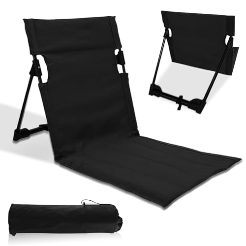 bechoanigel Bodenstuhl mit Rückenstütze,Strandmatte Klappbar,600D Oxford-Gewebe Strandliege Leicht Bodenstuhl,Sitz langlebig tragbar für Hinterhof Rucksackreisen Picknick Outdoor(Schwarz) von bechoanigel