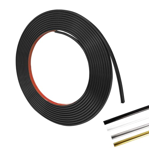Zierleisten Selbstklebend, 5m*8mm*2.8mm PVC Wandleisten Selbstklebend, Zierleiste Selbstklebend, Deckenleisten Eckleiste Selbstklebend Geeignet für Wand, Schrank, Badezimmer, Schlafzimmer(Schwarz-5M) von bechoanigel