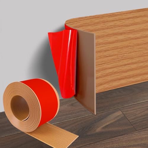 bechoanigel 10cm x 3.0m Weichsockelleiste Selbstklebend, PVC Flexible Sockelleiste Gelbe Eichenmaserung, Flache Fußleiste, Selbstklebend Zierleiste Fussleisten für Wohnzimmer, Schlafzimmer, Küche von bechoanigel