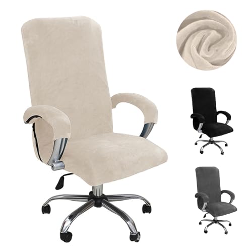 bechoanigel Bürostuhl Bezug,Samt Bezug Bürostuhl mit Armlehne,Hohe Lehne Elastische Sitzbezug,Abnehmbare Waschbare Gaming Stuhl Bezug,Universal Dehnbare Office Stuhlbezüge (Beige, XL) von bechoanigel