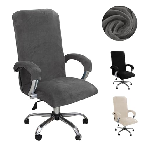 bechoanigel Bürostuhl Bezug,Samt Bezug Bürostuhl mit Armlehne,Hohe Lehne Elastische Sitzbezug,Abnehmbare Waschbare Gaming Stuhl Bezug,Universal Dehnbare Office Stuhlbezüge (Grau, L) von bechoanigel