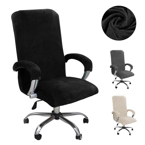 bechoanigel Bürostuhl Bezug,Samt Bezug Bürostuhl mit Armlehne,Hohe Lehne Elastische Sitzbezug,Abnehmbare Waschbare Gaming Stuhl Bezug,Universal Dehnbare Office Stuhlbezüge (Schwarz, XL) von bechoanigel
