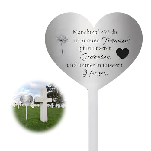 bechoanigel Grabschmuck Wetterfest, Grabdekoration aus Edelstahl, Friedhof Deko, Grabschmuck Herz mit Spruch du Manchmal Bist Du in Unseren Träumen, Oft in Unseren Gedanken und Oft in Unseren Herzen von bechoanigel