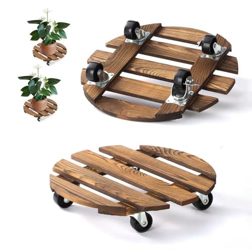 bechoanigel Pflanzenroller, 2pc Rollbrett Pflanzen 80 Kg Tragkraft, 25 * 6.5CM Blumenroller für Außenbereich und Innenbereich, Blumentopf Untersetzer mit Rollen, Pflanzenroller Rund 360° Drehung von bechoanigel