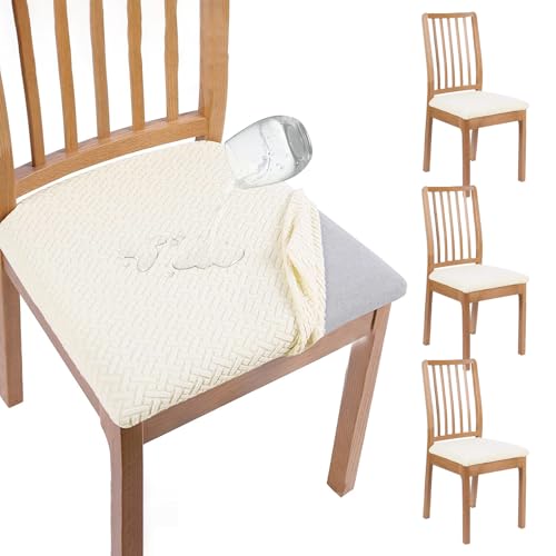 bechoanigel Stuhlhussen 4er Set,wasserdichte Esszimmerstuhl Stuhlbezug Sitzfläche,High Stretch Anti-Staub Sitzbezug Stuhl,Abwaschbar Abnehmbar Schonbezug Stuhl Überzug für Zuhause,Küche(Beige) von bechoanigel