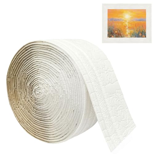 bechoanigel Zierleisten Selbstklebend Weiß 10mx10cmX5mm, Selbstklebende Bordüre Wasserfester, Stuckleisten Wand, Bordüre Selbstklebend Weiß, Geeignet für Flure, Wandgemälde, Decken, Ecken, Linien von bechoanigel