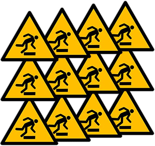 Becral - Aufkleber Hindernis auf Bodenebene / Schild Dreieck W007 zugelassen, ASR A1.3, DIN EN ISO 7010 Polyester Gelb Schwarz (70mm - 12 Stück) von becral