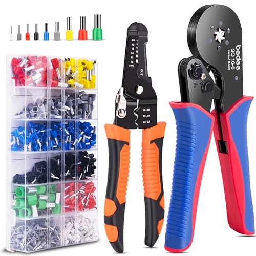 Crimpzange 0.08-16mm² Set, 1200 Teiliges Einzeldraht und Doppeldraht Crimpzangen-Set mit Abisolierzange, Aderendhülsenzange Crimpzange Sechskant Presszange für Isolierte Unisolierte Crimpverbinder von bedee