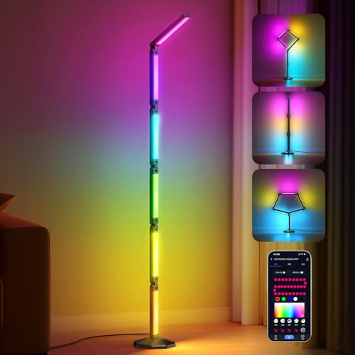 bedee Klappbare Stehlampe: DIY-förmige RGB-Stehlampe mit Musiksynchronisation und Timer, Moderne Stehleuchte mit 16 Millionen Farben und Smart-Fernbedienung & App für Wohnzimmer, Gaming-Zimmer von bedee