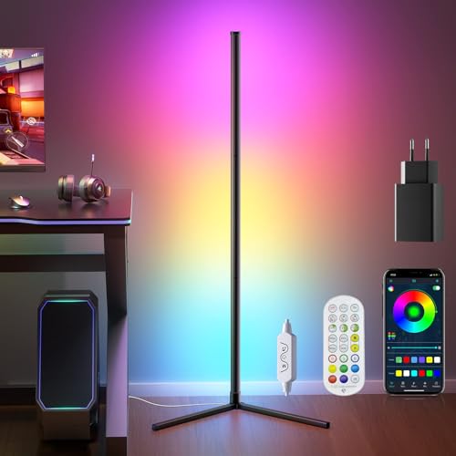 bedee RGB LED Dimmbare Stehlampe für Wohnzimmer, 165cm Ecklampe mit Fernbedienung & App-Steuerung, Farbwechselnde Stehleuchte für Schlafzimmer, Spielzimmer & Party-Dekoration von bedee