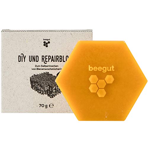 beegut DIY Bienenwachstuch Wachsmischung, 70g Bio Bienenwachsblock, Ganz einfach Bienenwachstücher selber Machen oder auffrischen (Repairwachs) von beegut