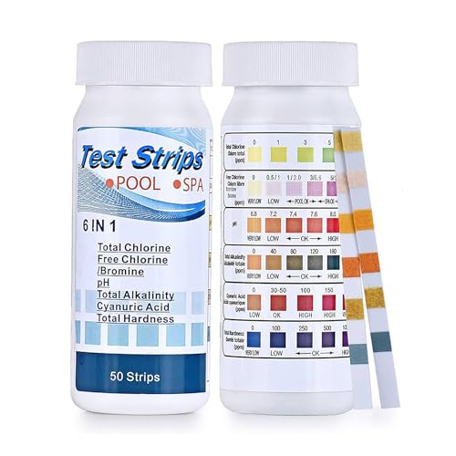 100 Stück Pool Teststreifen, Teststreifen Pool Ph Und Chlor, Pool Wassertester, Cyanursäure Pool Messen, 6 in 1 Pool Tester, Für Gesamthärte, Chlor, Ph-Wert, Gesamtalkalität Und Cyanursäure von beejune