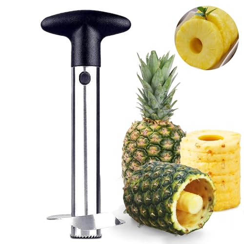 Ananasschneider, Ananas Schäler, Ananas Entkerner, Ananas Ausstecher, Für Gewürfelte Früchte Ringe, Ananas Schneider Mit Edelstahlklinge in Lebensmittelqualität Und Abs-Griff (Schwarz) von beejune