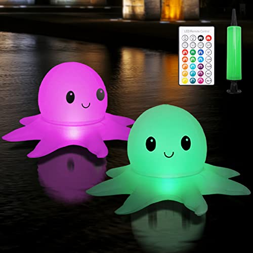 beek Solar Poolbeleuchtung Schwimmend, 2 Stück RGBW Aufblasbar Solarlampe Octopus LED Pool Lichter mit Fernbedienung, IP68 Wasserdichte Solarlichter für Garten, Schwimmbad, Strand, Rasen von beek