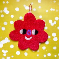 Blumenfreund Teppich - Smiley Gesicht Rote Blume Handgetufteter Floraler Wandbehang Handgemachtes Wanddekor von beetleinkco