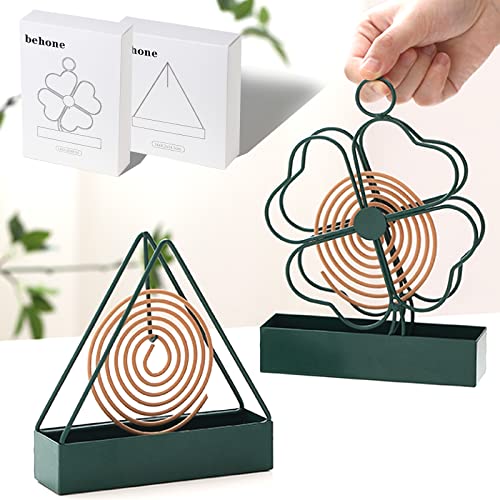 behone 2 Stück Mosquito Coil Holder(Vierblättriges Kleeblatt & Dreieck) Mückenspirale Metall Halter Räucherspiralen Halter Edelstahl Moskito Spulenhalter mit Griff für Haus und Garten von behone