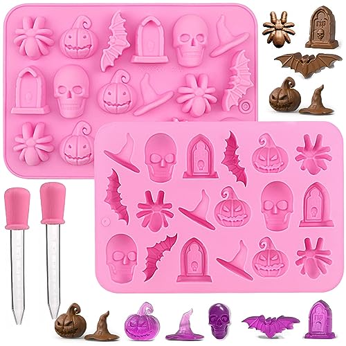 behone Halloween Silikonform 2 Stück Halloween Silikonform Pralinen Totenkopf Silikonform Pralinen Halloween 3D Silikonform Halloween Silikon Pralinenform für Schokolade,Candy,Gelee,Pralinen von behone