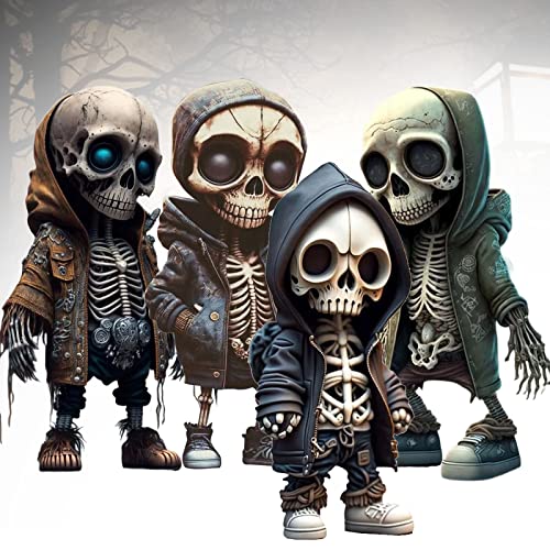 behound Cool Skeleton Figurines, 2023 New Resin Crafts Cute Statue Skeleton Memorial, Unique Personality Mini Gothic Skeleton Resin Figurines (A+B+C+D) von behound