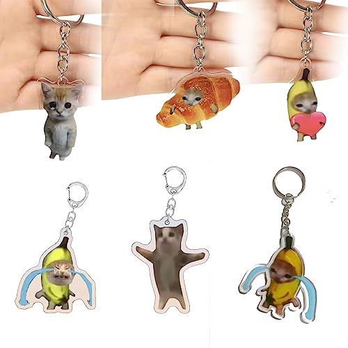 behound Funny and Cute Banana Tree Cat Crying Sounds Keychain, Banana Tree Cat Keychain Miniblings Charm Key Ring, Crying Cat Keychain, Sound Making Banana Crying Cat Keychain (All Cat) von behound