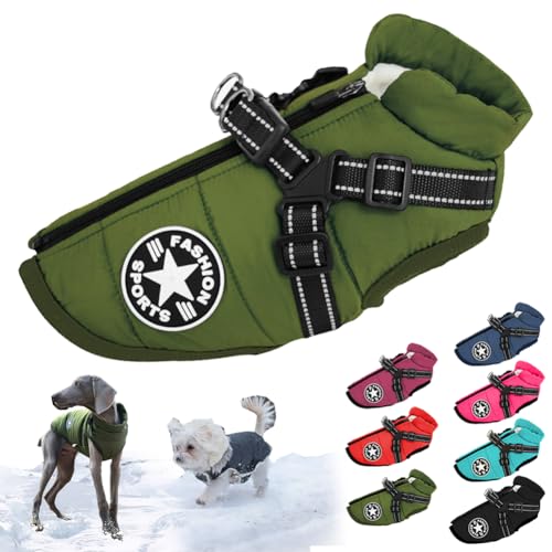 behound Pawbibi Sport - Waterproof Winter Jacket with Built-in Harness, Pawbibi Dog Warm Jacket with Harness, Fashion Sports Dog Coats for Small and Large Dogs Winter Waterproof (L,Green) von behound