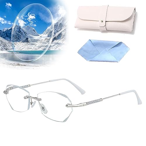 behound Women's Diamond Rimless Anti-Blue Light Presbyopia Glasses, Portable Fashion Blue Light Rimless Reading Glasses (+1.50/50-55 Year of Age,Silver) von behound