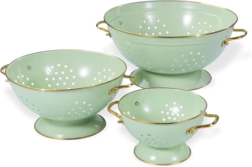 beifeier Sieb 3er-Set, Metall Nudelsieb Küchensieb mit Griff und Boden – 16cm & 23cm & 28cm, Lebensmittelechte Pulverbeschichtung, Spülmaschinenfest, Abtropfsieb Seiher für Nudeln Obst Gemüse (Grün) von beifeier
