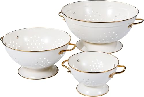 beifeier Sieb 3er-Set, Metall Nudelsieb Küchensieb mit Griff und Boden – 16cm & 23cm & 28cm, Lebensmittelechte Pulverbeschichtung, Spülmaschinenfest, Abtropfsieb Seiher für Nudeln Obst Gemüse (Creme) von beifeier