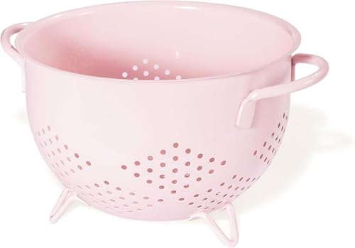 beifeier Metall Nudelsieb mit Doppelgriffen und Dreibeiniger Standfuß, 21cm Großes Küchensieb für Pasta, Gemüse und Obst, Langlebiges Küchen Seiher Sieb (Rosa) von beifeier