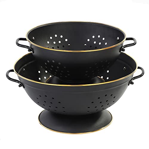 Metallsieb, 2er-Set, Siebkorb mit Griffen, perfekt für Spaghetti, Nudeln, Beeren, Gemüse, Obst, solide Basis, pulverbeschichtet, selbstentleerend, Küchensieb, 3,5 & 5 Qt (Matte Black) von beifeier